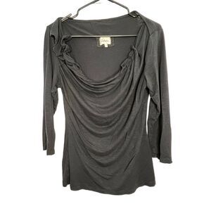 Anthropologie Deletta Basic Black 3/4 Sleeve Blouse With Drapey Neck